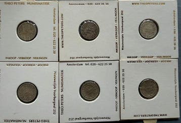 Nederland. Willem III. 10 Cents 1873/1889, Lot van 6 stuks, Timbres & Monnaies, Monnaies | Pays-Bas