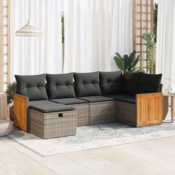 vidaXL 6-delige Loungeset met kussens poly rattan grijs, Verzenden, Nieuw, Loungeset