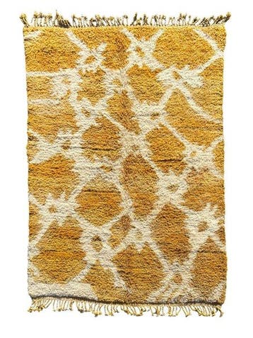 Geel modern Berber Marokkaans wol tapijt - Vloerkleed - 300, Nieuw