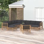 vidaXL 12-delige Loungeset met kussens bamboe donkergrijs, Verzenden, Loungeset