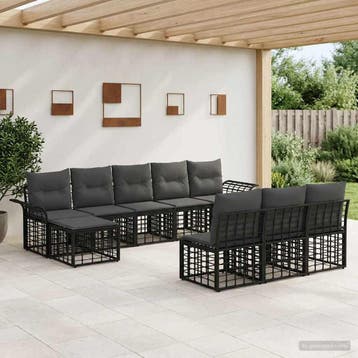 vidaXL Buiten bank set 9 st Zwart en Donker Grijs Polyester, Verzenden, Nieuw