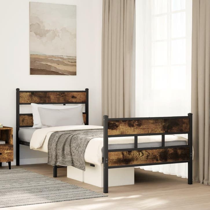 vidaXL Bedframe zonder matras metaal gerookt eikenkleurig, Huis en Inrichting, Slaapkamer | Bedden, Nieuw, Verzenden