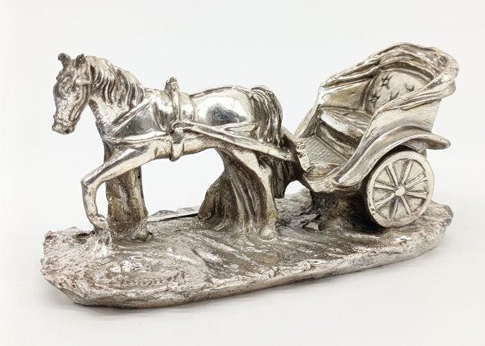 Beeldje - Calesse - Verzilverd met 925 zilver, Antiek en Kunst, Antiek | Zilver en Goud