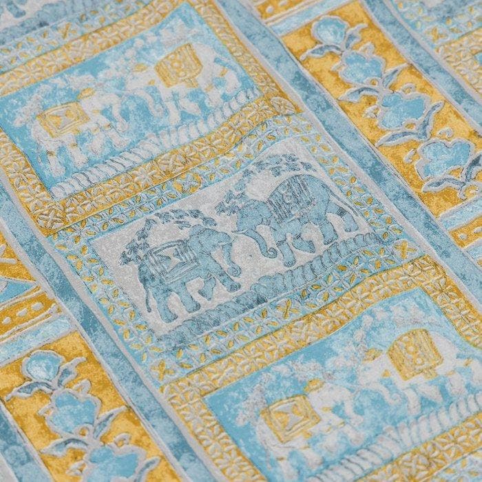 BA214 - Stof Elefanti d’Oriente – Fondo Azzurro -, Antiquités & Art, Tapis & Textile