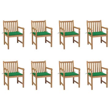 vidaXL Tuinstoelen 8 st met groene kussens massief teakhout, Verzenden, Nieuw