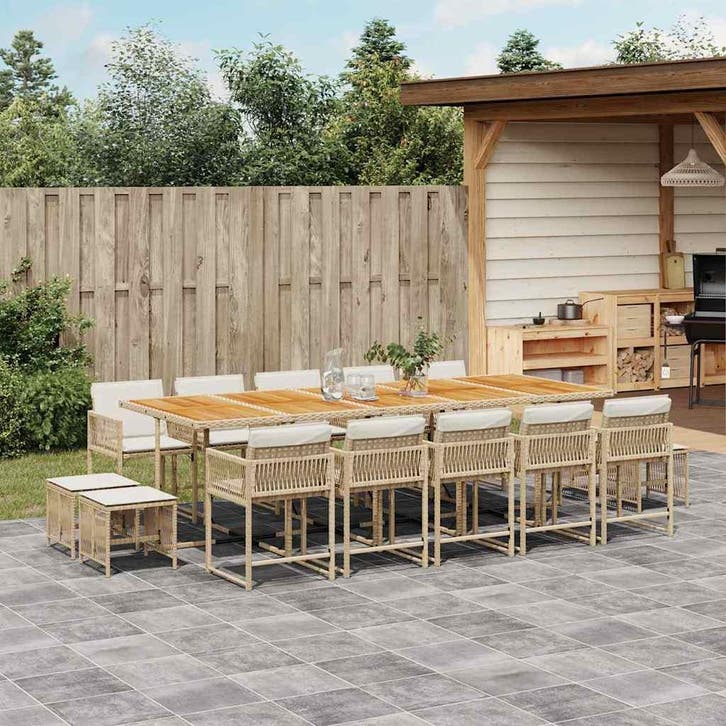 vidaXL 15-delige Tuinset met kussens poly rattan beige, Tuin en Terras, Tuinsets en Loungesets, Tuinset, Nieuw, Verzenden