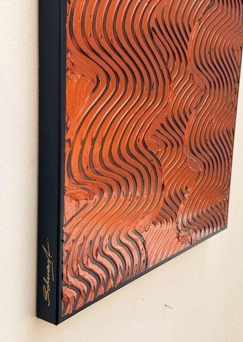 Sarah Schwarzl - Frequency COPPER on BLUE (Frame included), Antiek en Kunst, Kunst | Schilderijen | Modern