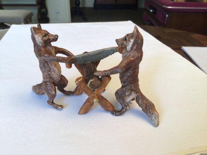 sculptuur, Les bûcherons - 6 cm - Koud geverfd brons, Antiquités & Art, Antiquités | Céramique & Poterie