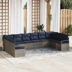 vidaXL Bankstel met kussen 10 pcs Grijs poly rattan, Verzenden