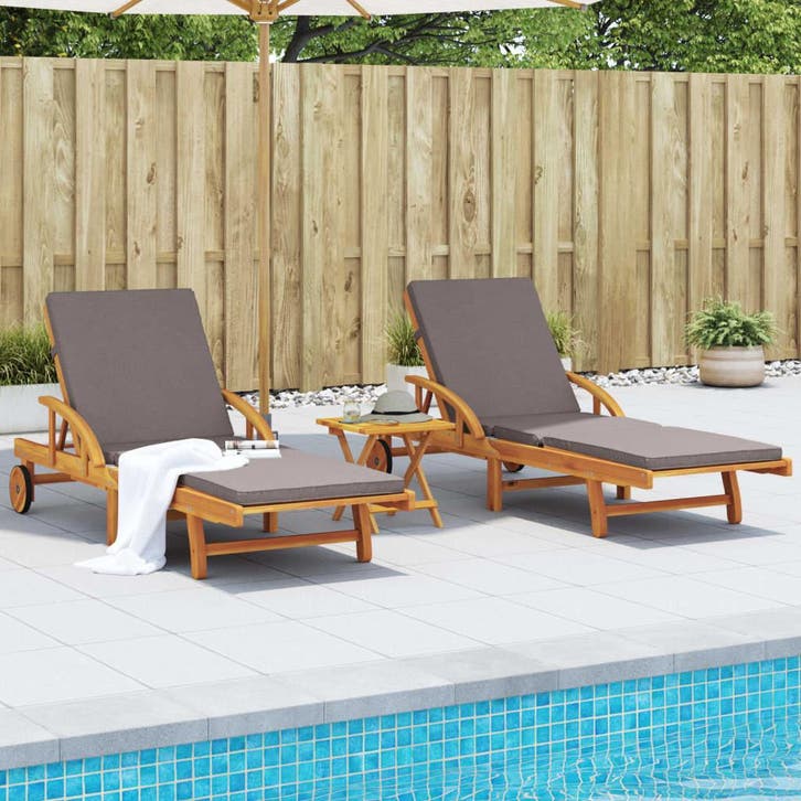 vidaXL Ligbedden 2 st met kussens 200x68x83 cm massief, Tuin en Terras, Ligbedden, Nieuw, Verzenden