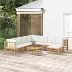 vidaXL 9-delige Loungeset met kussens bamboe crèmewit, Verzenden, Loungeset