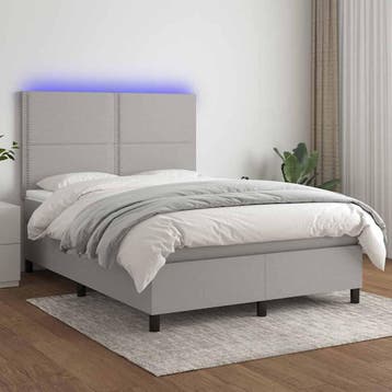 vidaXL Boxspring met matras en LED stof lichtgrijs 140x200, Verzenden