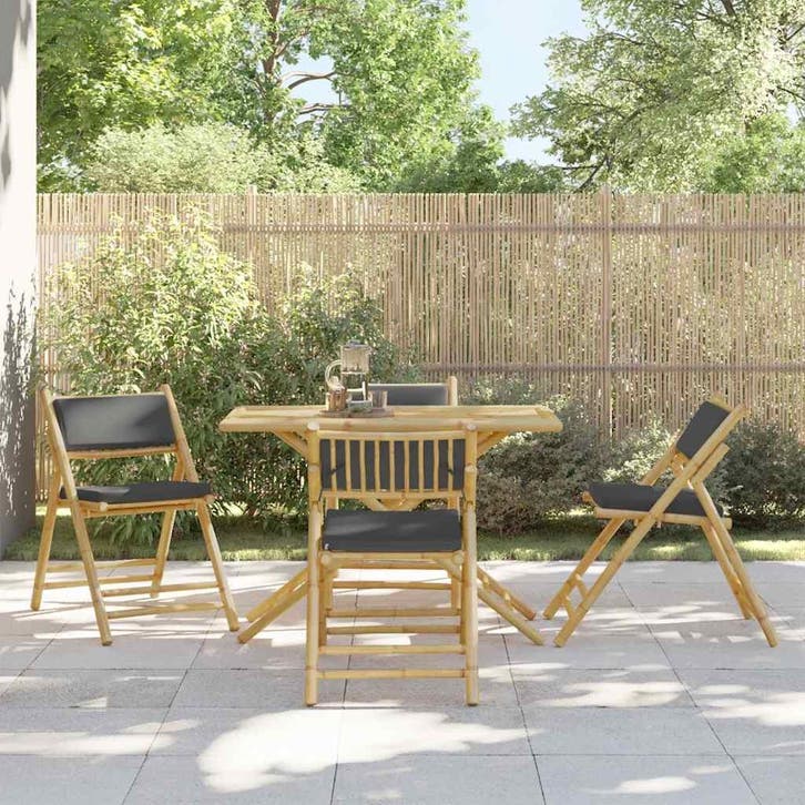 vidaXL 5-delige Bistroset inklapbaar met kussens bamboe, Tuin en Terras, Tuinsets en Loungesets, Nieuw, Verzenden