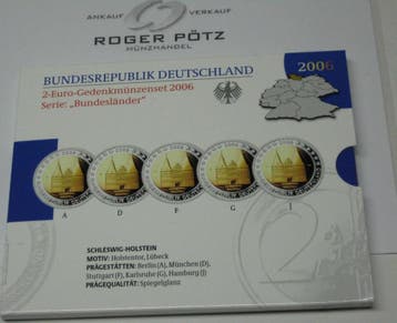 10 Euro Duitsland 5 x 2 Euro 2006 Bundeslaender Holsten T..., Verzenden, België