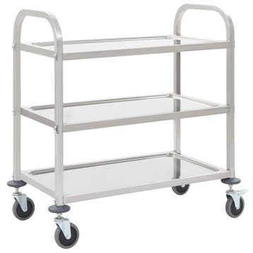 vidaXL Keukentrolley 3-laags 95x45x83,5 cm roestvrij staal, Verzenden