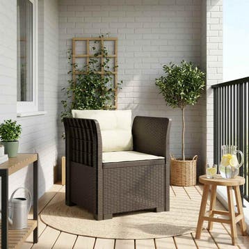 vidaXL Eén-zits Fauteuil met Kussens Rieten Look PP, Verzenden, Nieuw