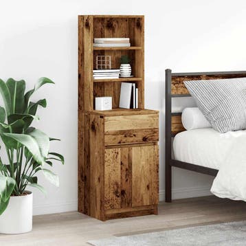 vidaXL Nachtkastje 39x35x125 cm bewerkt hout oud houtkleurig, Verzenden, Nieuw