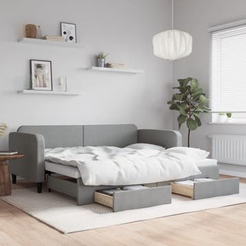 vidaXL Slaapbank met onderschuifbed en lades 90x200 cm stof, Verzenden