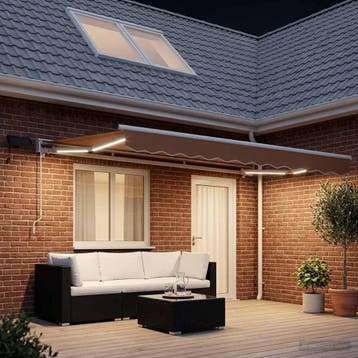 vidaXL Handbediende luifel met LEDs Zand 4,5 × 3 m, Verzenden