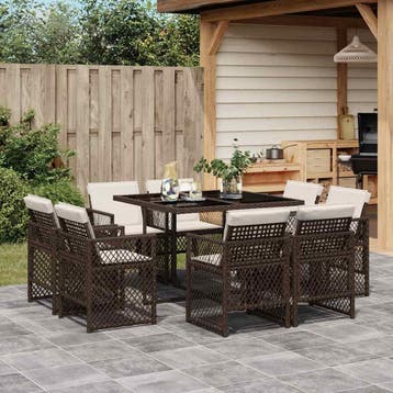 vidaXL 9-delige Tuinset met kussens poly rattan bruin, Verzenden, Tuinset