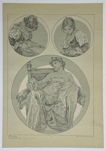 Alphonse Mucha (1860-1939) - Figures décoratives, Pl. 12, Antiquités & Art