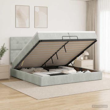 vidaXL Ottoman bed met matras Lichtgrijs 200 x 200 cm, Verzenden