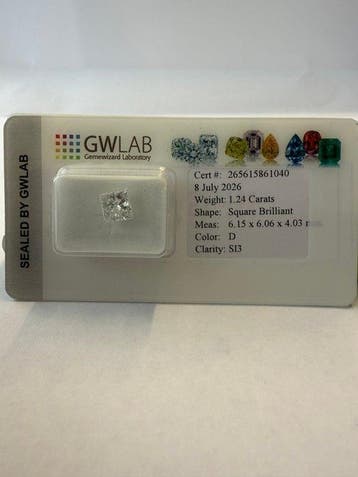1 pcs Diamant (Natuurlijk) - 1.24 ct - Carré - D (kleurloos), Bijoux, Sacs & Beauté, Pierres précieuses