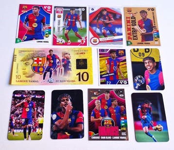 Panini - LAMINE YAMAL 10 Tarjetas Cromos + Billete de 10 €