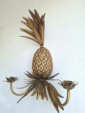 Wandkandelaar - Verguld metaal - Wandblaker, Ananas
