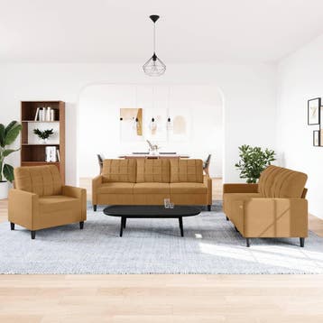 vidaXL 3-delige Loungeset met kussens fluweel bruin, Verzenden, Nieuw
