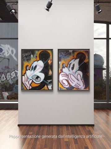 Simone Bowmar - Topolino Crazy art DITTICO XXL, Antiek en Kunst