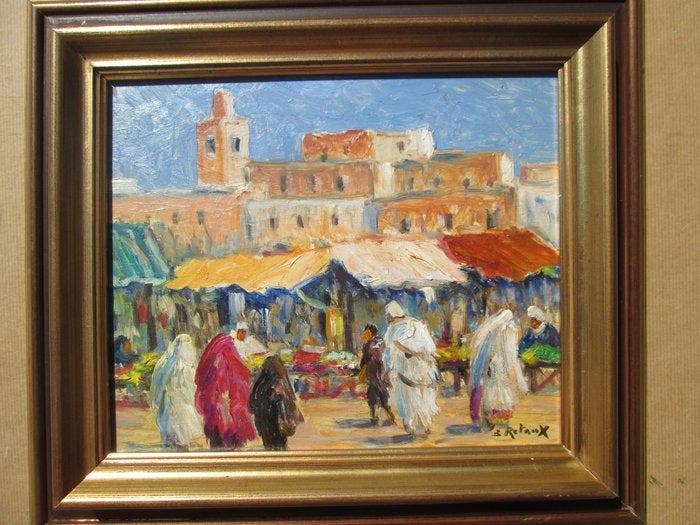 Bruno Retaux (1947) - Marché au Maroc vers Marrakech, Antiquités & Art, Art | Peinture | Classique