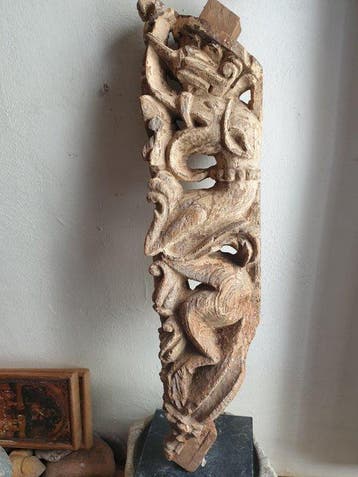 sculptuur, makara monstruo mítico - 58 cm - Hout