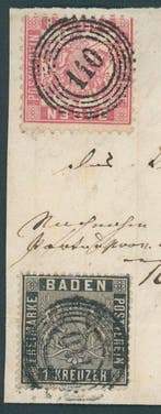 Baden 1860/1862 - Zeldzame gemengde frankering: 1 Kr zwart