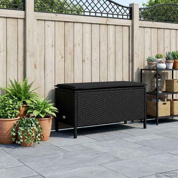 vidaXL Tuin Voetenbank met kussen Zwart 80 x 38 x 45 cm PE, Verzenden, Nieuw
