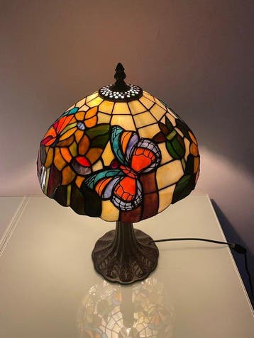Tafellamp - vlinder - Glas, Lood - Tiffany-stijl vlinder, Antiek en Kunst