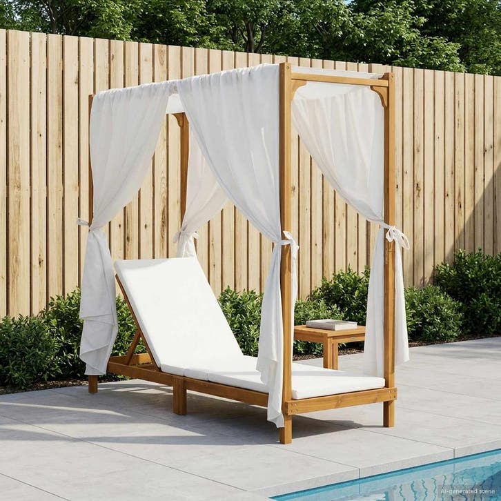 vidaXL Enkele zonnebed met luifel en gordijnen Massief, Jardin & Terrasse, Chaises longues, Envoi