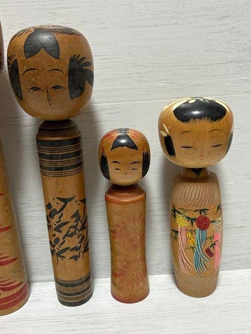 Collection japonaise vintage de kokeshi – 6 poupées en bois, Antiquités & Art
