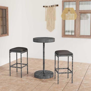 vidaXL 3-delige Tuinbarset met kussens poly rattan grijs, Verzenden