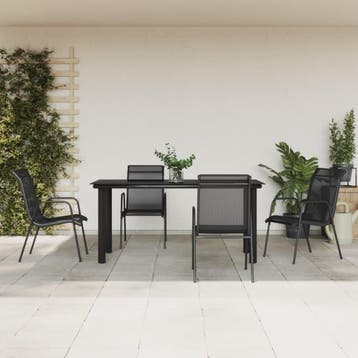 vidaXL 5-delige Tuinset textileen en staal zwart, Verzenden, Tuinset