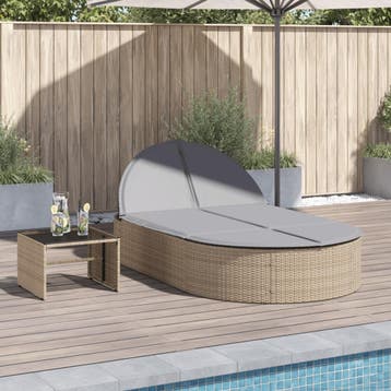 vidaXL Ligbed 2-persoons met kussens poly rattan beige, Verzenden