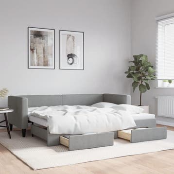 vidaXL Slaapbank met onderschuifbed en lades 80x200 cm stof, Verzenden