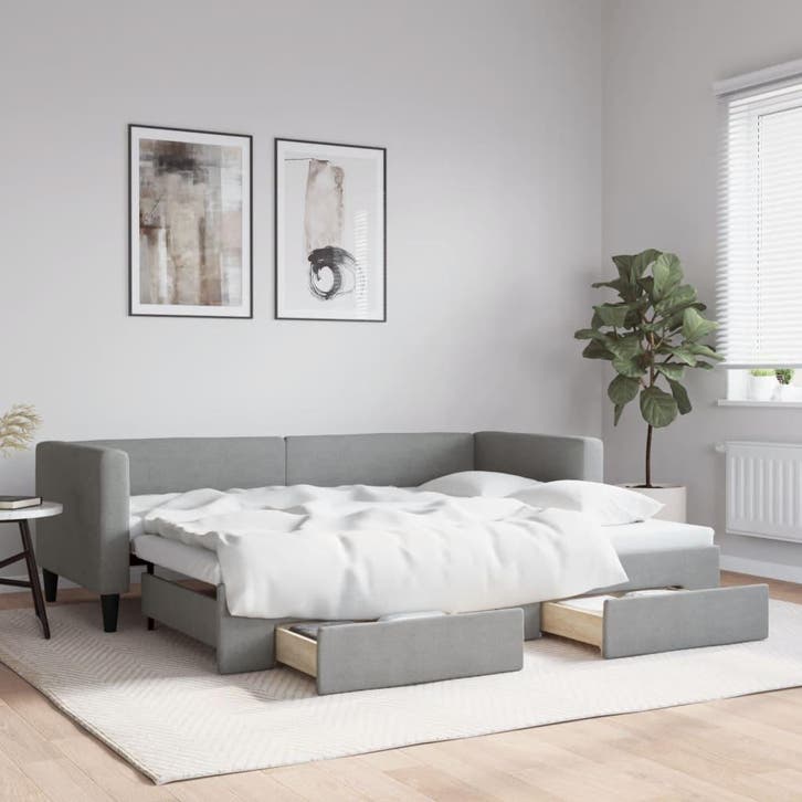 vidaXL Slaapbank met onderschuifbed en lades 80x200 cm stof, Maison & Meubles, Chambre à coucher | Lits, Envoi