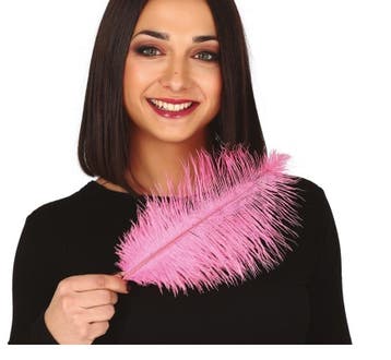 Roze Struisvogelveren 30cm 12st, Verzenden, Nieuw