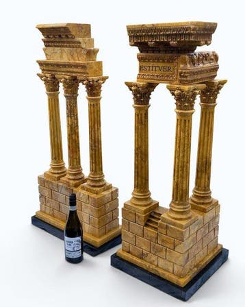 Sculpture, Very large pair of Carved Sienna Marble Temples -