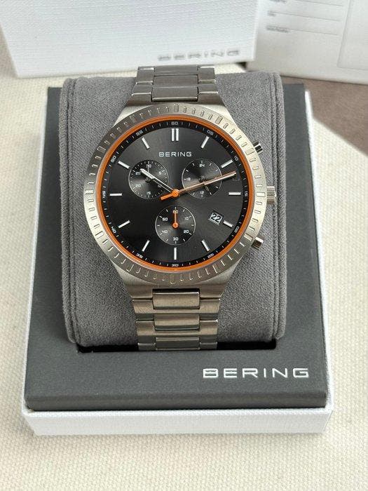 Bering - Chronograph Date Titanium Grey/Orange - Zonder, Handtassen en Accessoires, Horloges | Heren