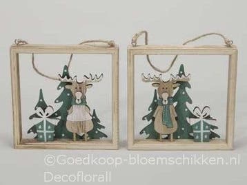 Houten raam met Rendier 14x14x2 cm per stuk, Nieuw