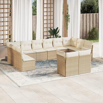 vidaXL 12-delige Loungeset met kussens poly rattan beige, Verzenden, Loungeset