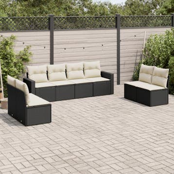 vidaXL 8-delige Loungeset met kussens poly rattan zwart, Verzenden