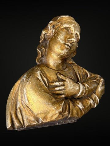 sculptuur, Engel hoogreliëf - 23 cm - Hout - 1750, Antiek en Kunst
